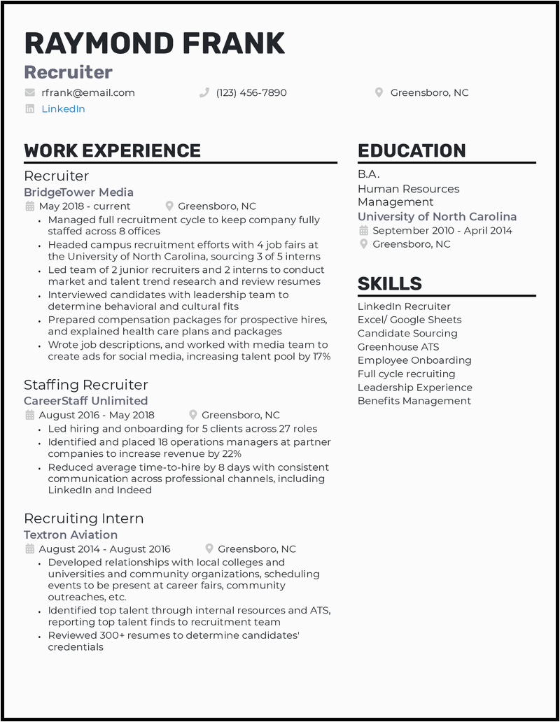 Technical Recruiter Resume Sample Entry Level 7 top Recruiter Resume Examples that Worked In 2022