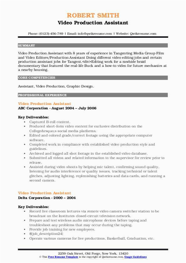 Video Producer and Technical Director Resume Sample Video Production assistant Resume Samples