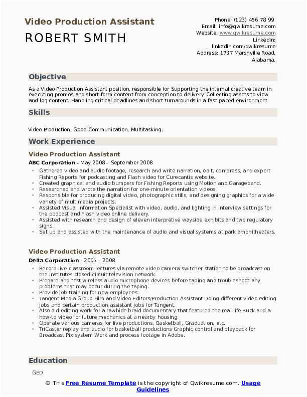 Video Production Company Business Resume Sample Video Production assistant Resume Samples