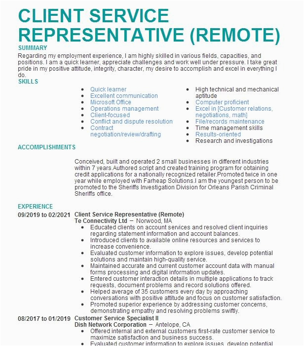 View Sample Resume for Customer Service Specialist Business Customer Service Specialist Ii Resume Example at&t