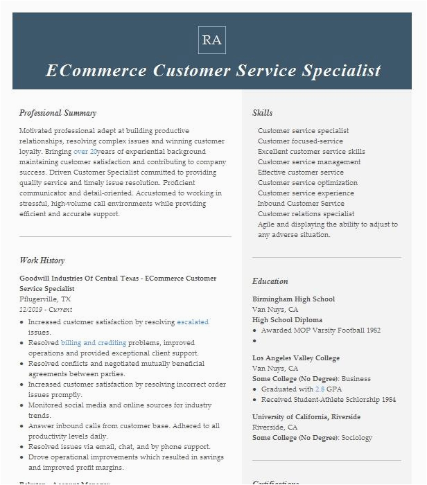 View Sample Resume for Customer Service Specialist Customer Service Manager E Merce Resume Example Airport Terminal