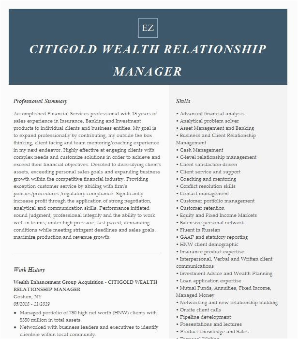 Wealth Management Relationship Manager Sample Resume Wealth Manager Resume Example Usaa Little Elm Texas