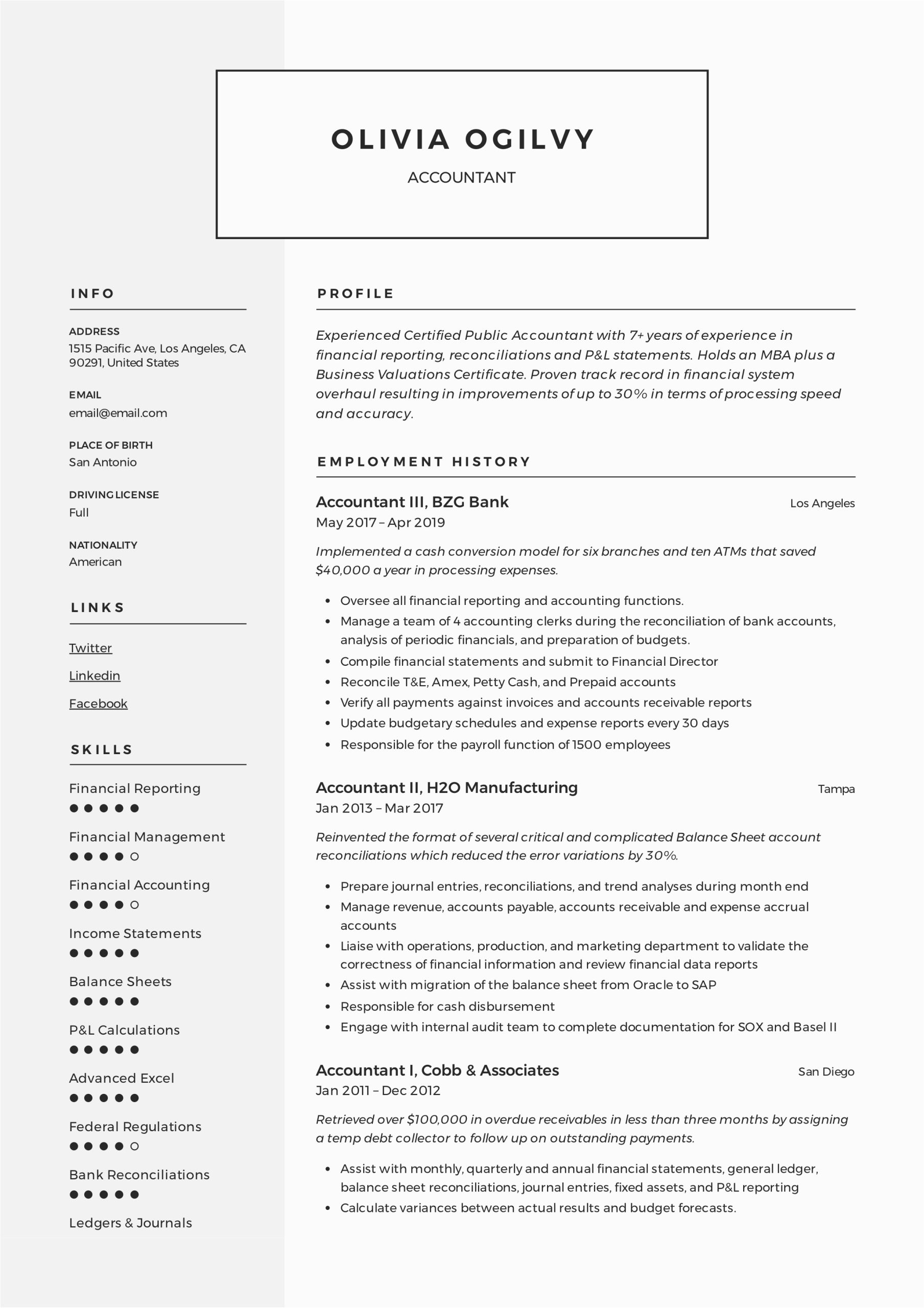 1 Year Experience Resume Sample for Accountant Accountant Resume & Writing Guide 12 Resume Templates