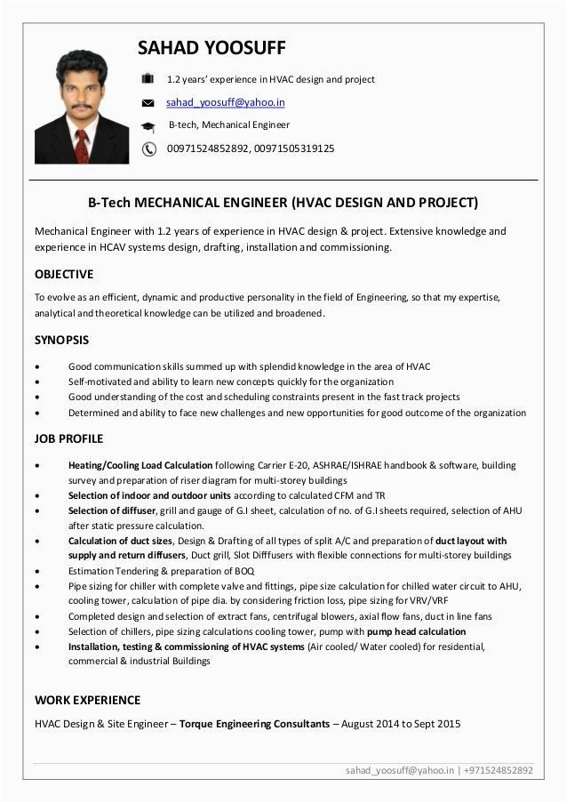 1 Year Experience Resume Sample for Mechanical Engineer 1 Year Experience Mechanical Engineer Resume at Resume Examples