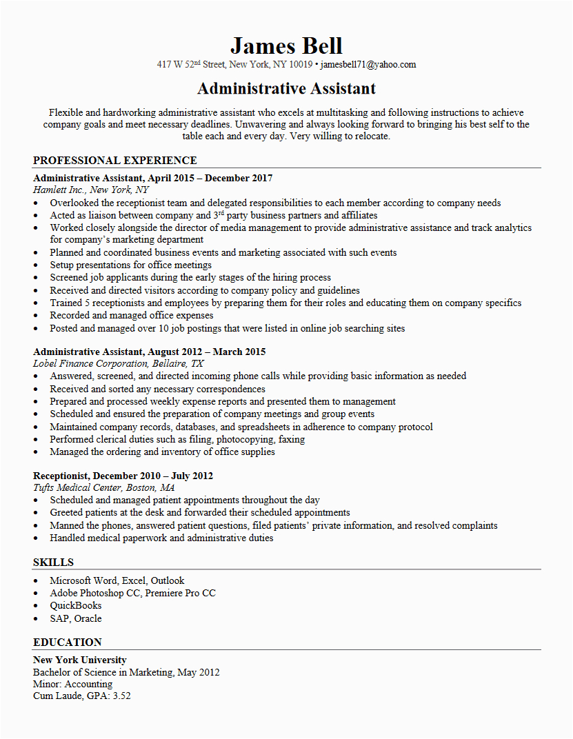 Administrative Support assistant Federal Resume Sample Administrative assistant Resume Resume Writing Services