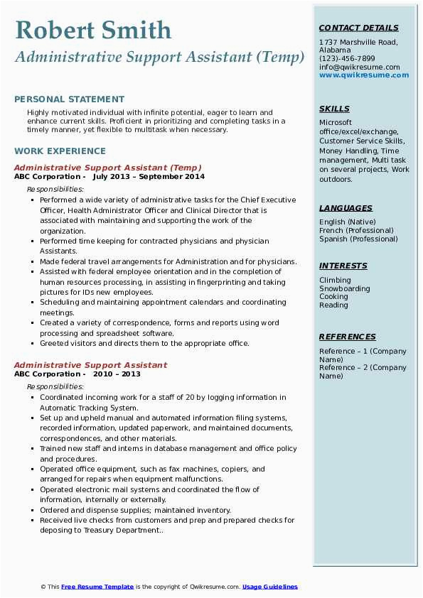 Administrative Support assistant Federal Resume Sample Administrative Support assistant Resume Samples