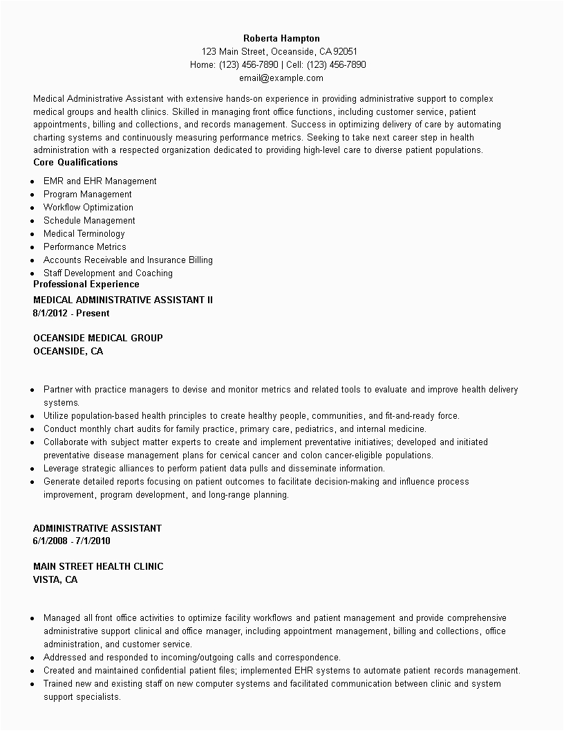Adminstrative assistance In Medical Office Sample Resume Medical Administrative assistant Resume