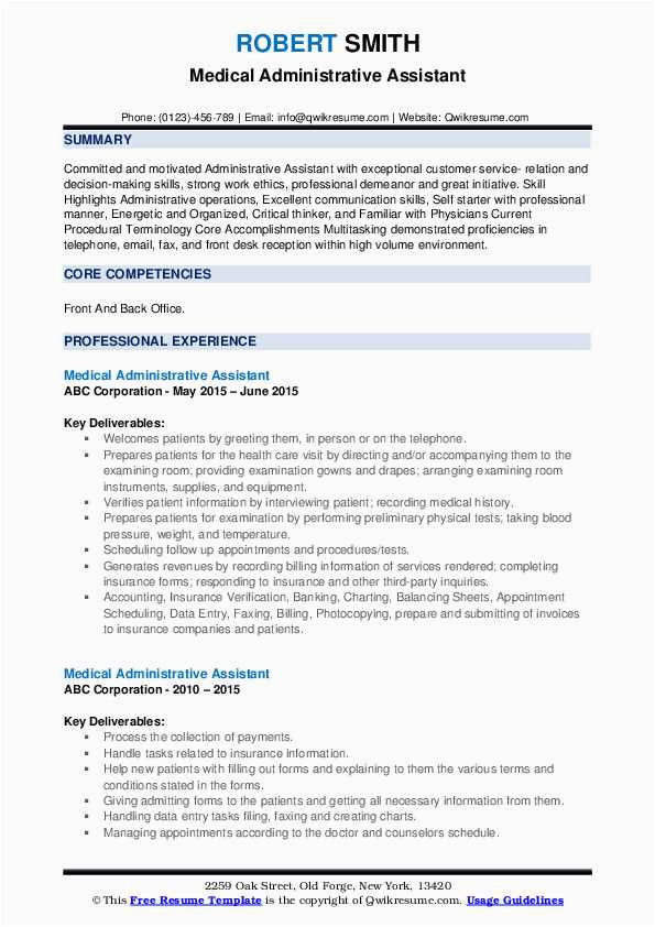 Adminstrative assistance In Medical Office Sample Resume Medical Administrative assistant Resume Samples