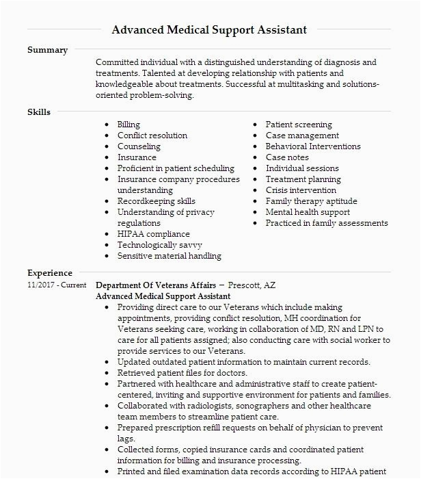 Advanced Medical Support assistant Resume Sample Advanced Medical Support assistant Resume Example U S Department