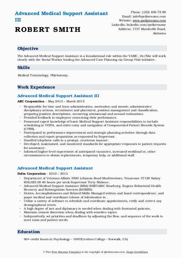 Advanced Medical Support assistant Resume Sample Advanced Medical Support assistant Resume Samples