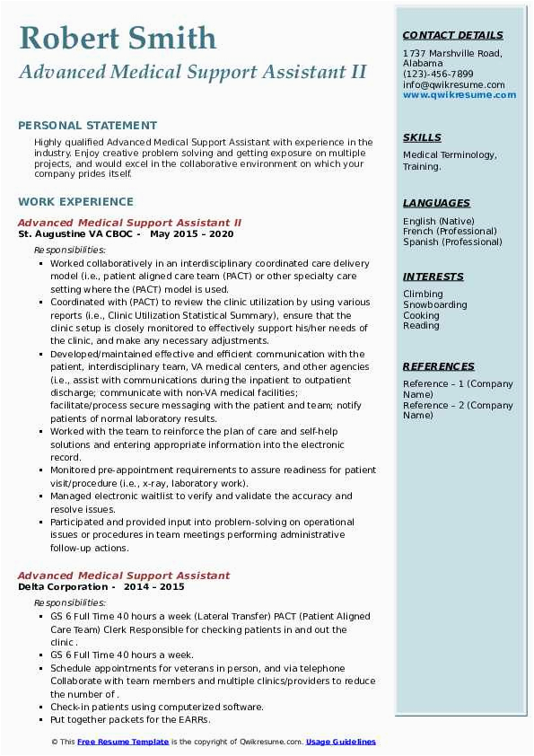 Advanced Medical Support assistant Resume Sample Advanced Medical Support assistant Resume Samples