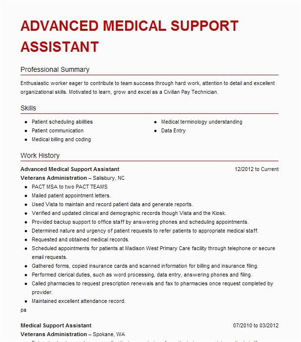 Advanced Medical Support assistant Resume Sample Lead Advanced Medical Support assistant Resume Example Va Hudson Valley