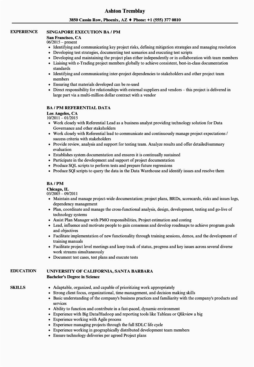 Ba with Swift Experiance Sample Resume Ba Pm Resume Samples