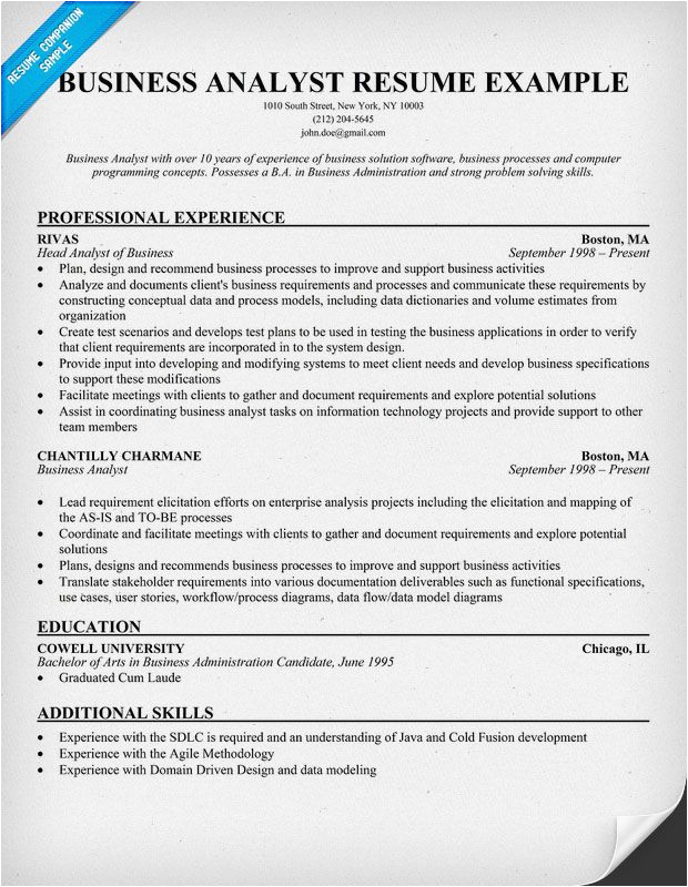 Ba with Swift Experiance Sample Resume Business Analyst Resume Example Resume Panion