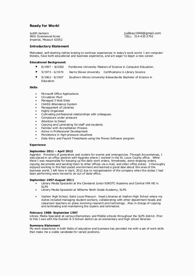 Back to Work Retirement Resume Sample Retiree Fice Resume Resume for Job after Retirement Instantly