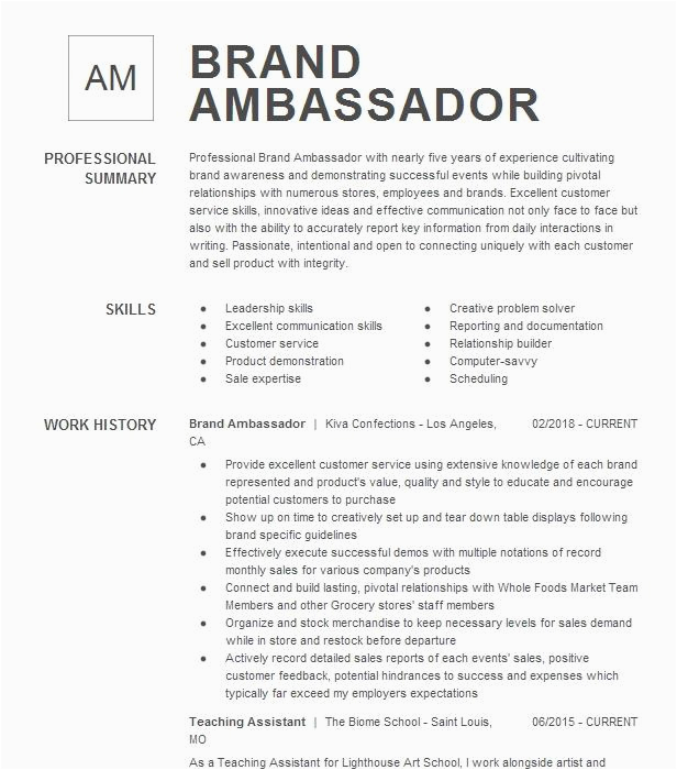 Brand Ambassador Resume Sample Live Career Brand Ambassador Resume Example Pany Name Groton Connecticut