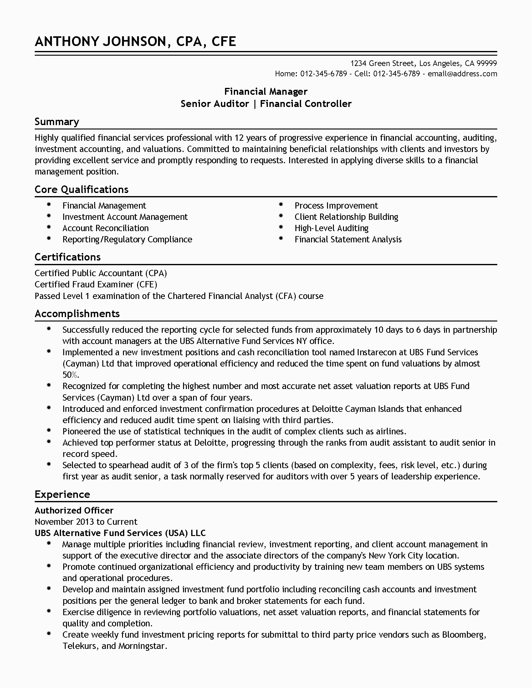 Cfa Level 1 Candidate Resume Sample Cfa Level 1 Resume Examples Resume Templates