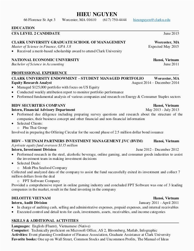 Cfa Level 1 Candidate Resume Sample Pin On Resume Examples