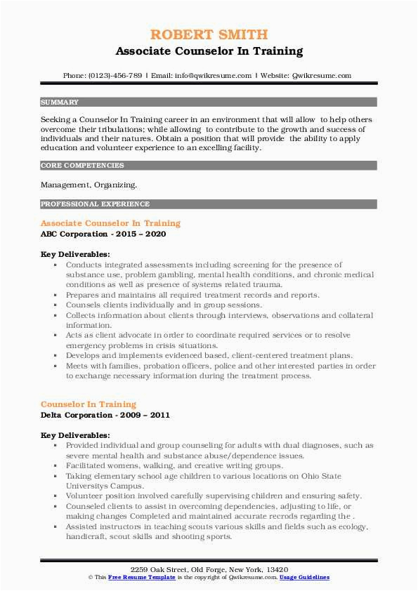 Counselor In Training Sample Change Career Resume Counselor In Training Resume Samples