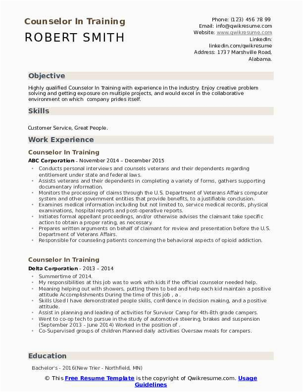 Counselor In Training Sample Change Career Resume Counselor In Training Resume Samples