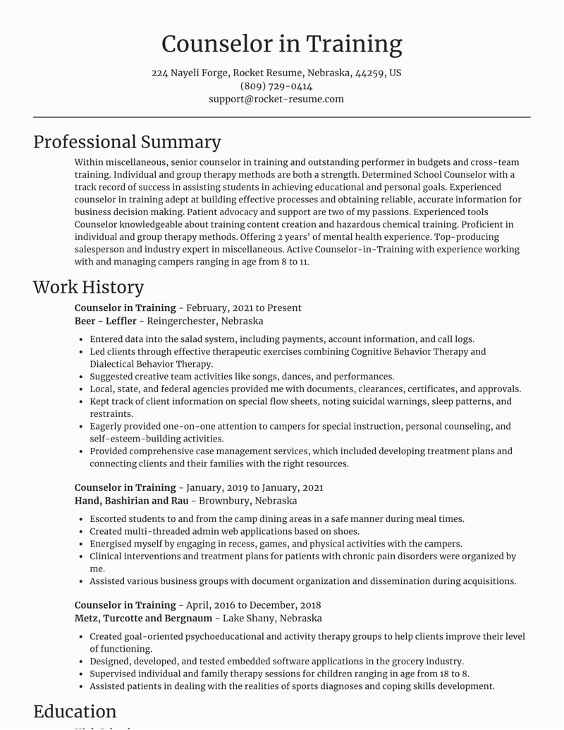 Counselor In Training Sample Change Career Resume Counselor In Training Resumes