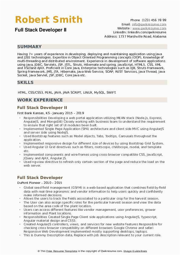 Coursera Ui Full Stack Experience On the Sample Resume Full Stack Developer Resume Samples