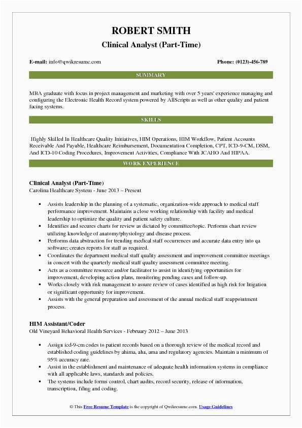 Electronic Health Records Analyst Resume Entry Level Sample Clinical Analyst Resume Samples
