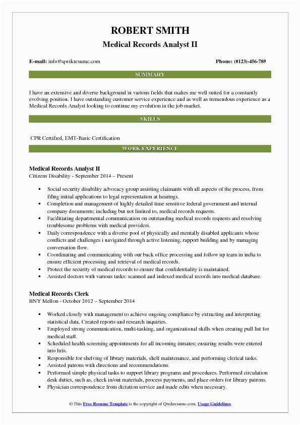 Electronic Health Records Analyst Resume Entry Level Sample Medical Records Analyst Resume Samples