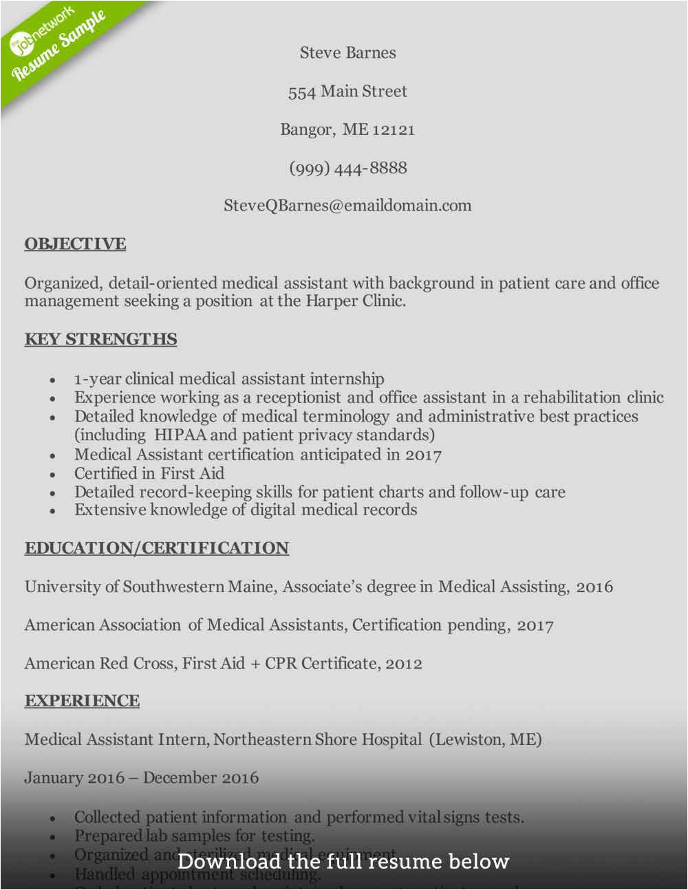 Entry Level Medical assistant Resume Sample How to Write A Medical assistant Resume with Examples