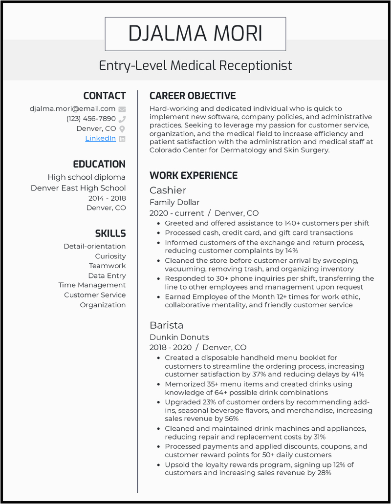 Entry Level Medical Receptionist Resume Samples 5 Medical Receptionist Resume Examples for 2022