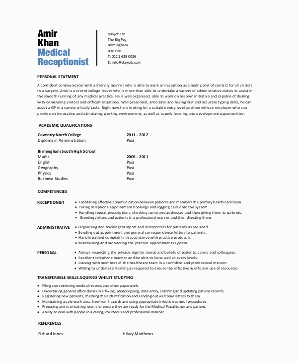 Entry Level Medical Receptionist Resume Samples Free 6 Sample Medical Receptionist Resume Templates In Ms Word