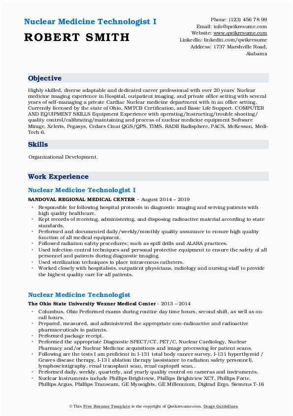Entry Level Nuclear Medicine Technologist Sample Resume Nuclear Medicine Technologist Resume Samples