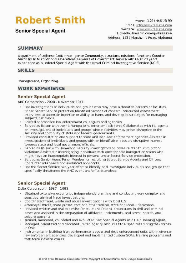 Fbi Supervisory Special Agent Resume Sample Fbi Special Agent Resume