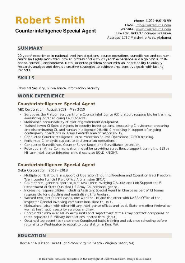Fbi Supervisory Special Agent Resume Sample Fbi Special Agent Resume Sample