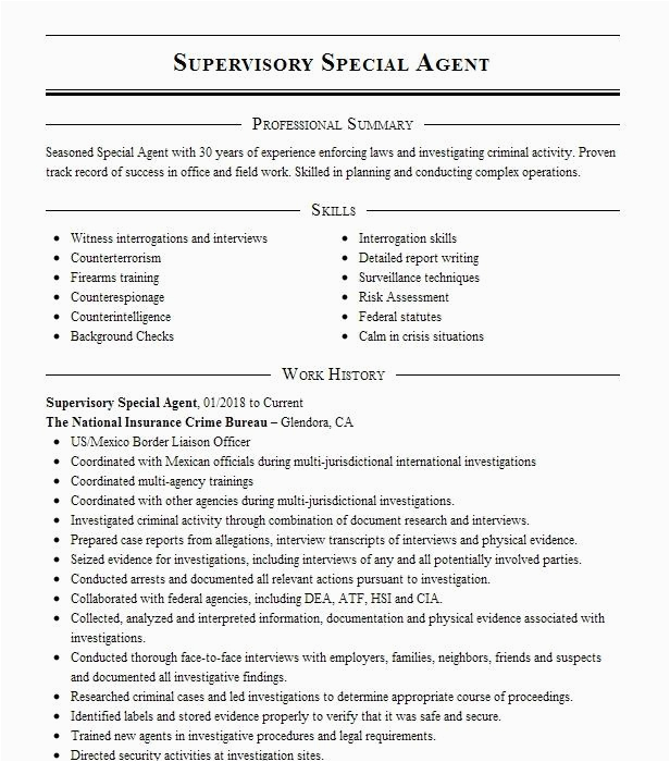 Fbi Supervisory Special Agent Resume Sample Supervisory Special Agent Resume Example Federal Bureau