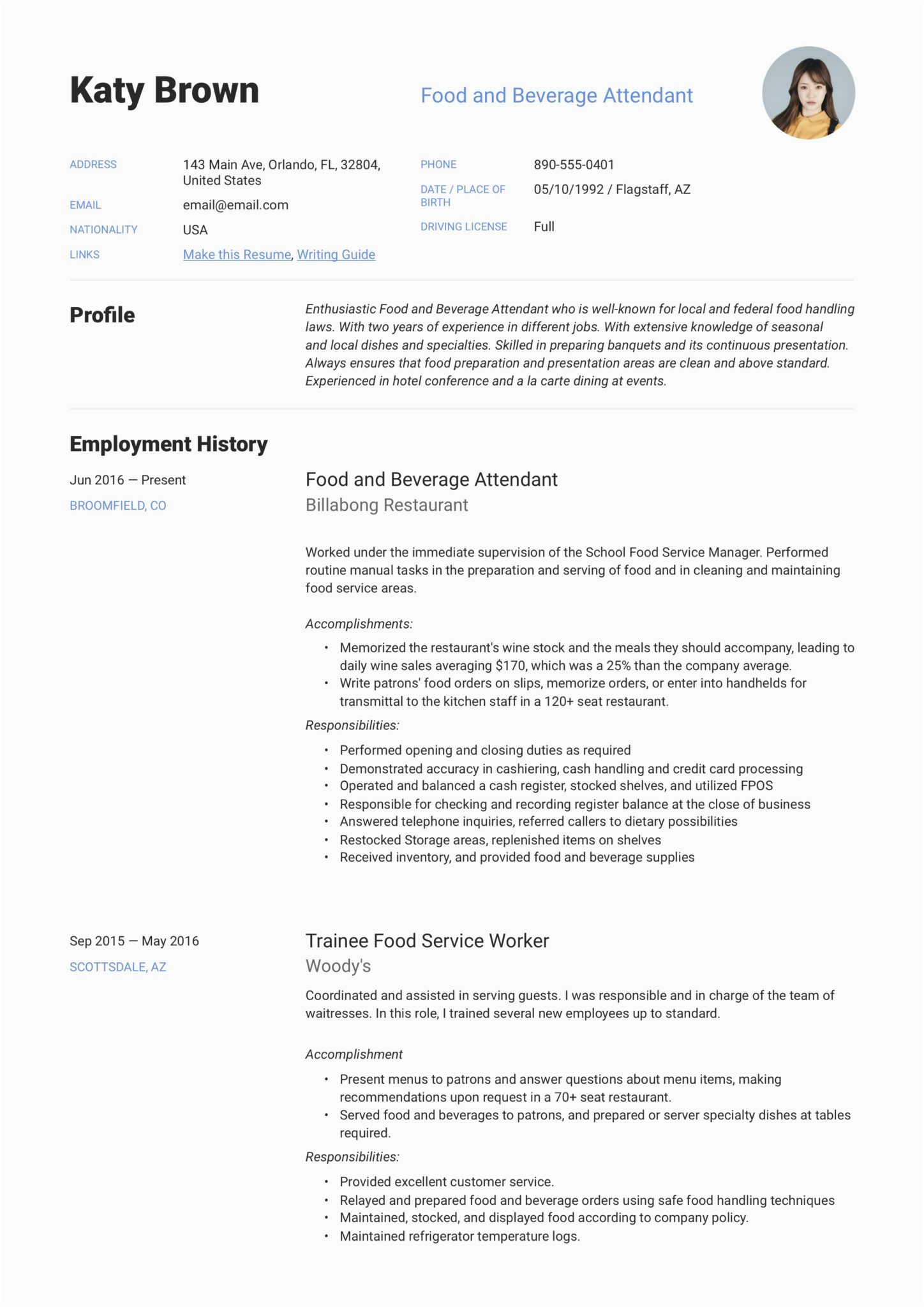 Free Sample Of A Resume Food and Beveage 22 Food and Beverage attendant Resume Examples Word & Pdf