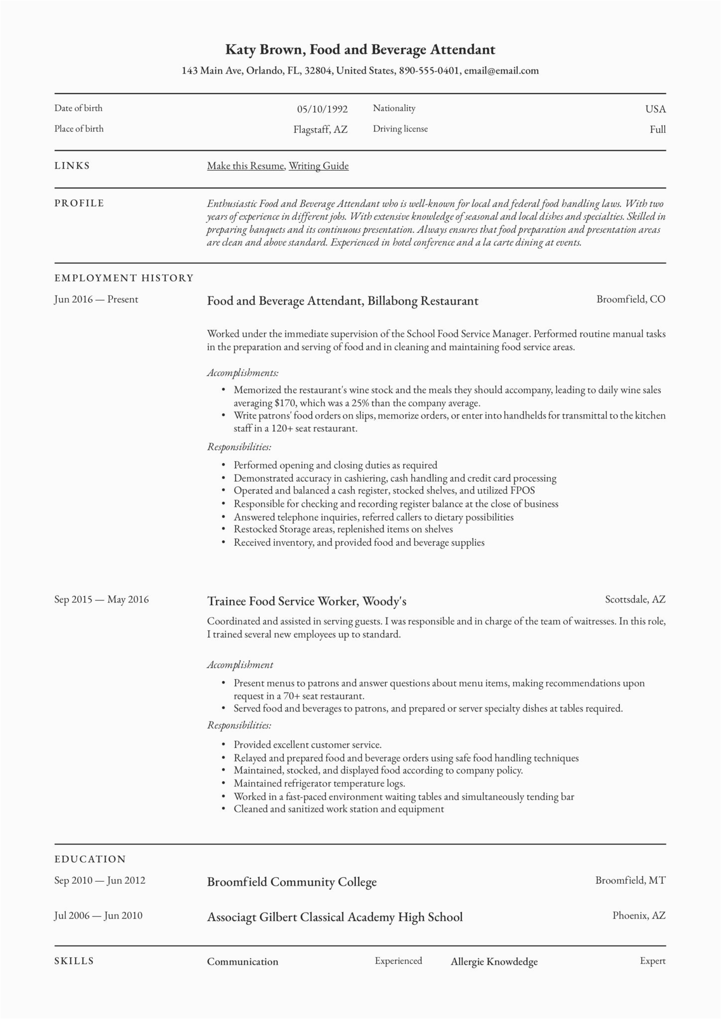 Free Sample Of A Resume Food and Beveage 22 Food & Beverage attendant Resume Samples Pdf S