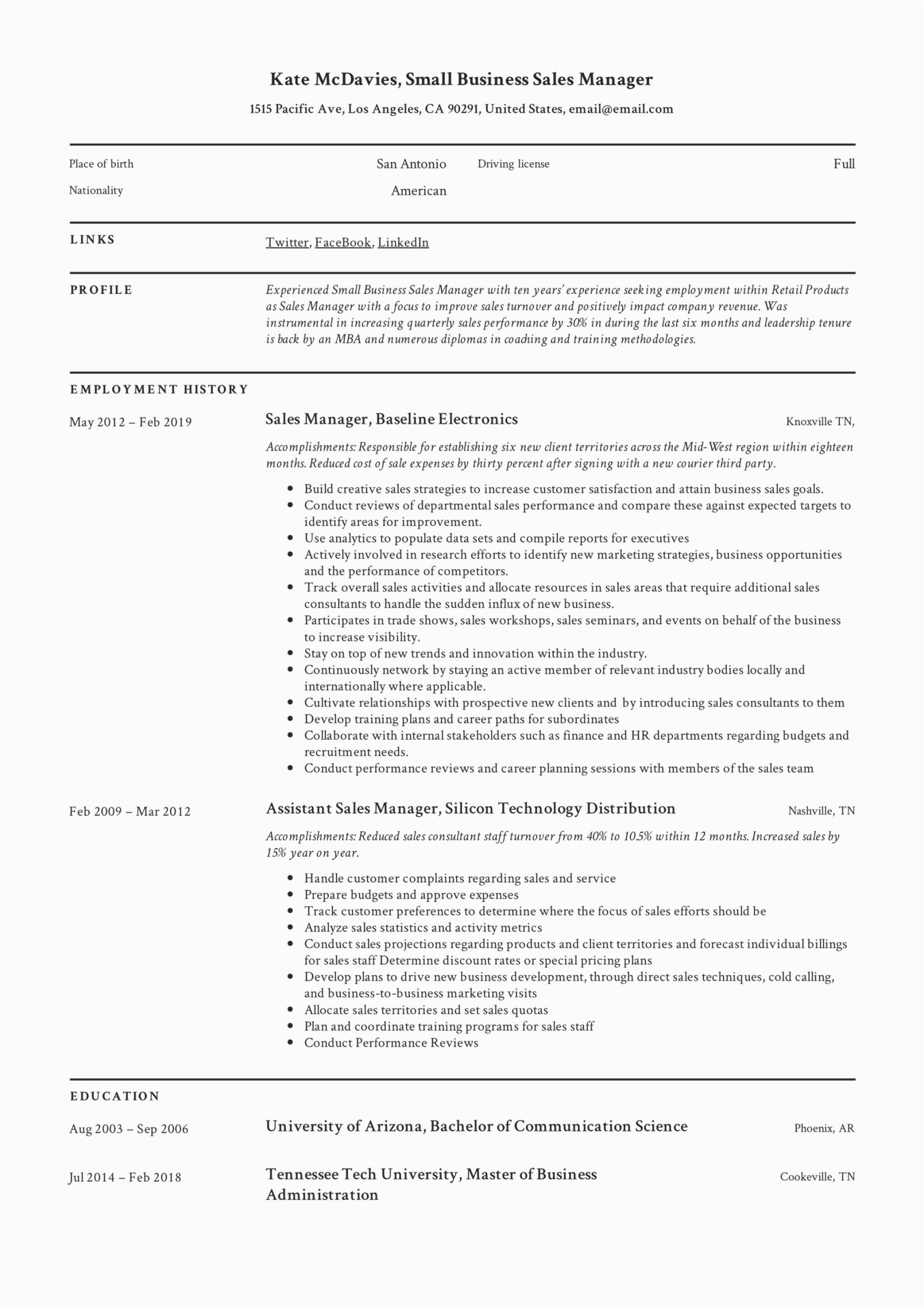 Free Sample Of A Sales Resume Guide Small Business Sales Manager Resume [x12] Sample Pdf
