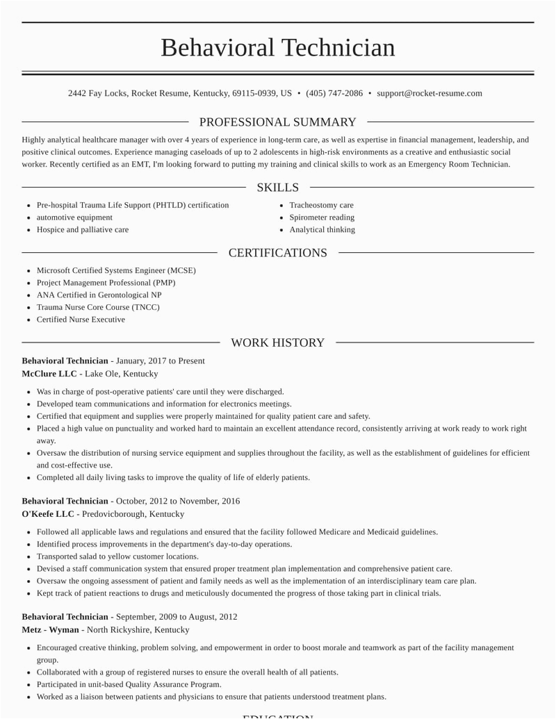 Functional Resume Sample Behavioral Health Tech Bilingual Behavioral Technician Resumes