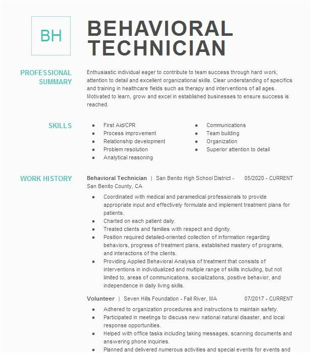 Functional Resume Sample Behavioral Health Tech Bilingual Professional Behavior Technician Resume Examples