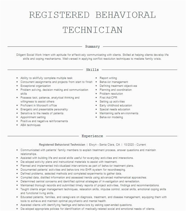 Functional Resume Sample Behavioral Health Tech Bilingual Registered Behavioral Technician Resume Example B E S T Autism