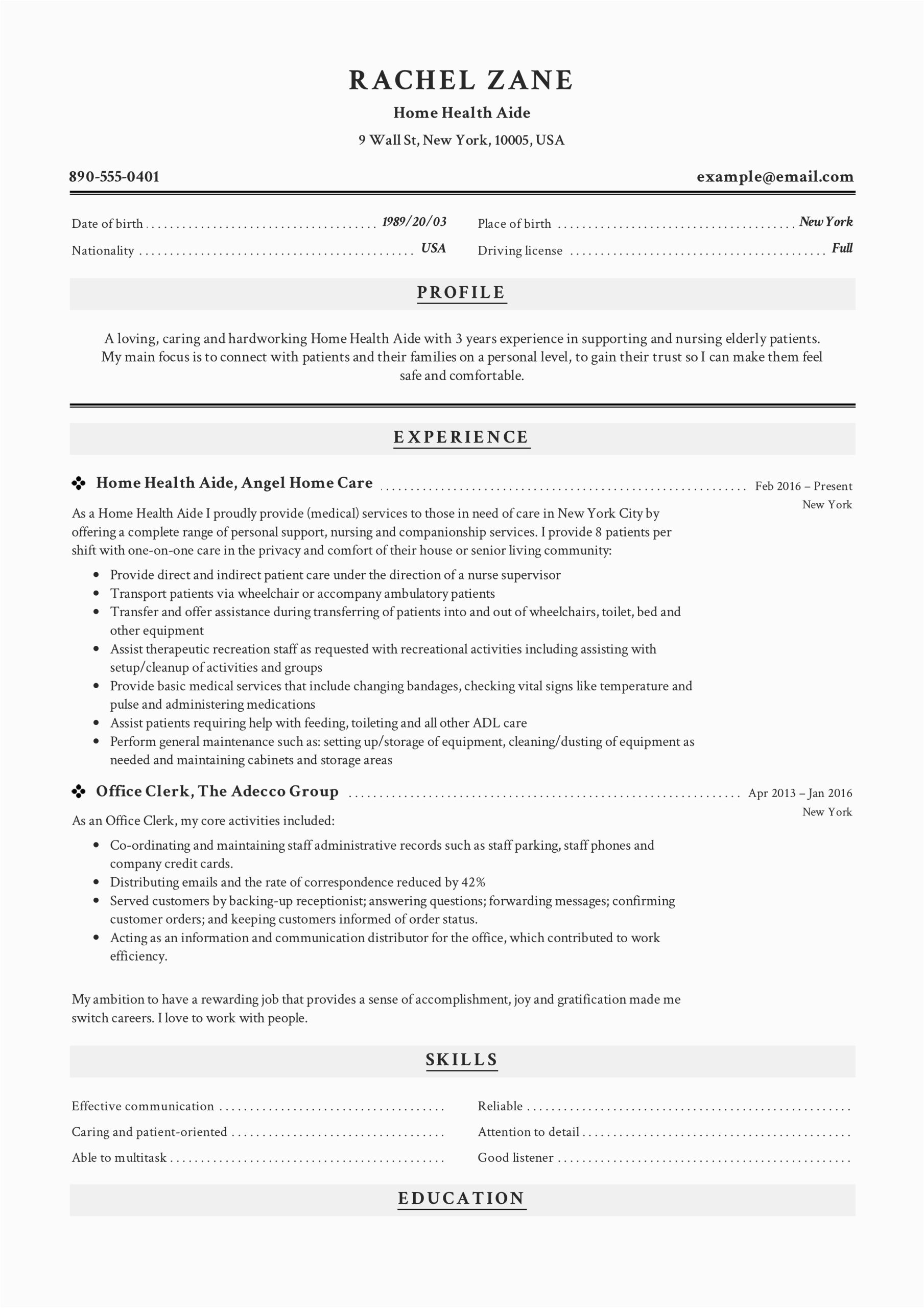 Hha and Personal Care Resume Samples Home Health Aide Resume Sample & Writing Guide 12 Samples