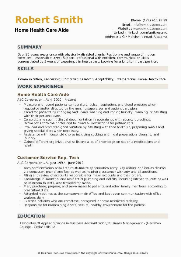 Hha and Personal Care Resume Samples Home Health Care Aide Resume Samples