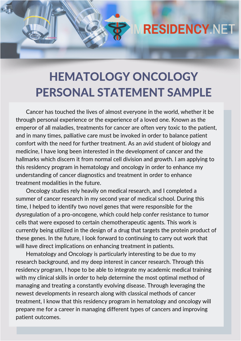 John Hopkins Sample Medical School Admissions Resume Hematology Cology Personal Statement Sample