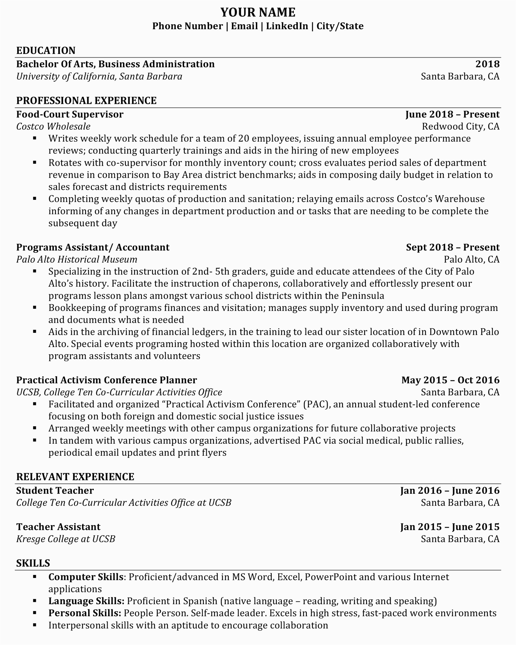 Jr High School Teacher assistant Resume Sample Junior Level Resume Example