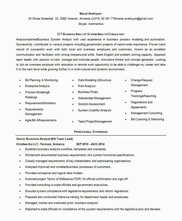 Junior Ba Resume Sample for It Business Analyst Resume Template – 11 Free Word Excel Pdf Free