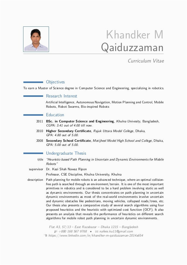 Master Of Computer Science Resume Sample Cv Of Khandker M Qaiduzzaman
