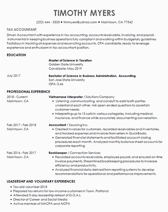 Masters Degree In Finance Resume Sample Tax Accountant