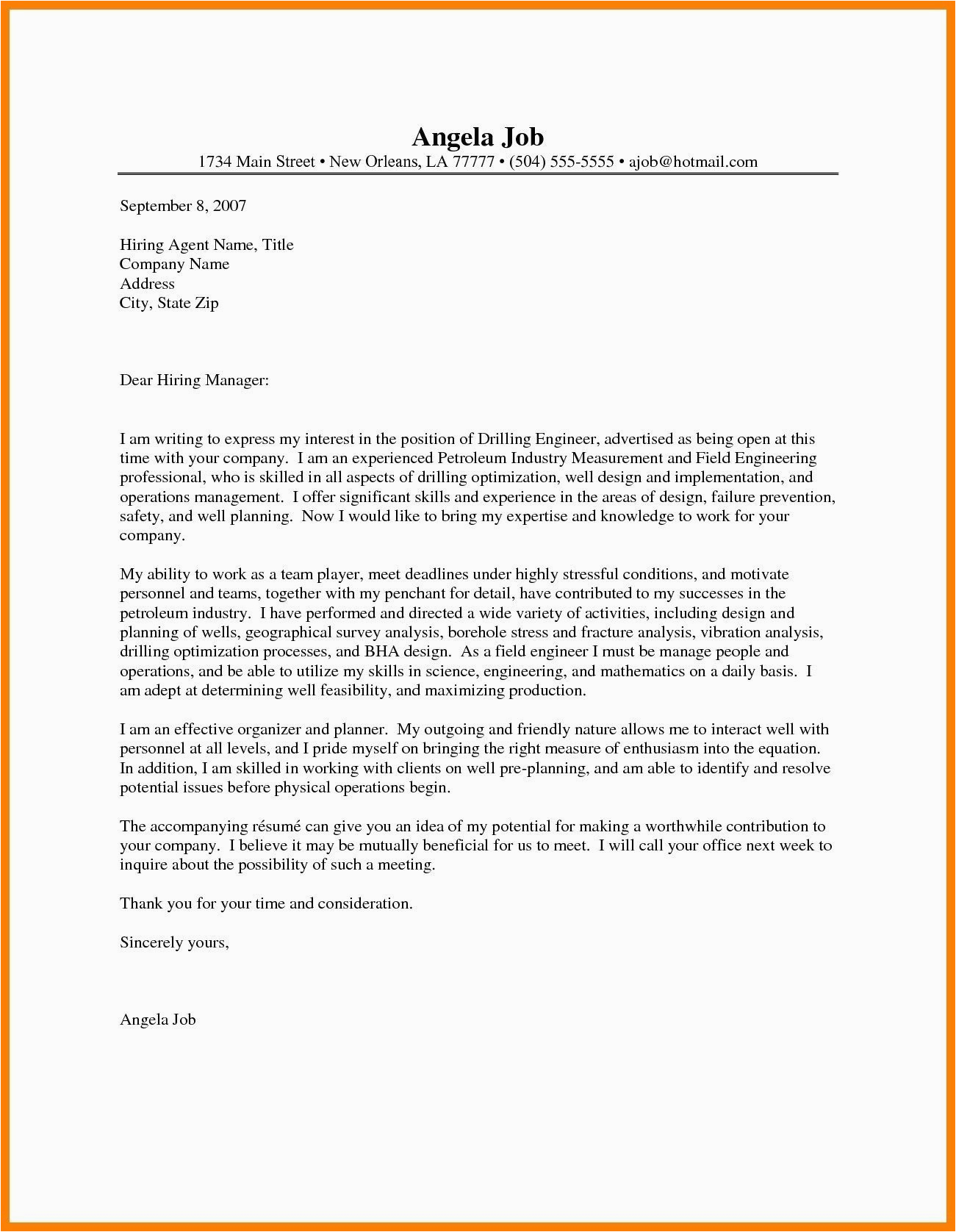 Need Sample Of Cover Letter for Resume 23 Engineering Cover Letter Examples