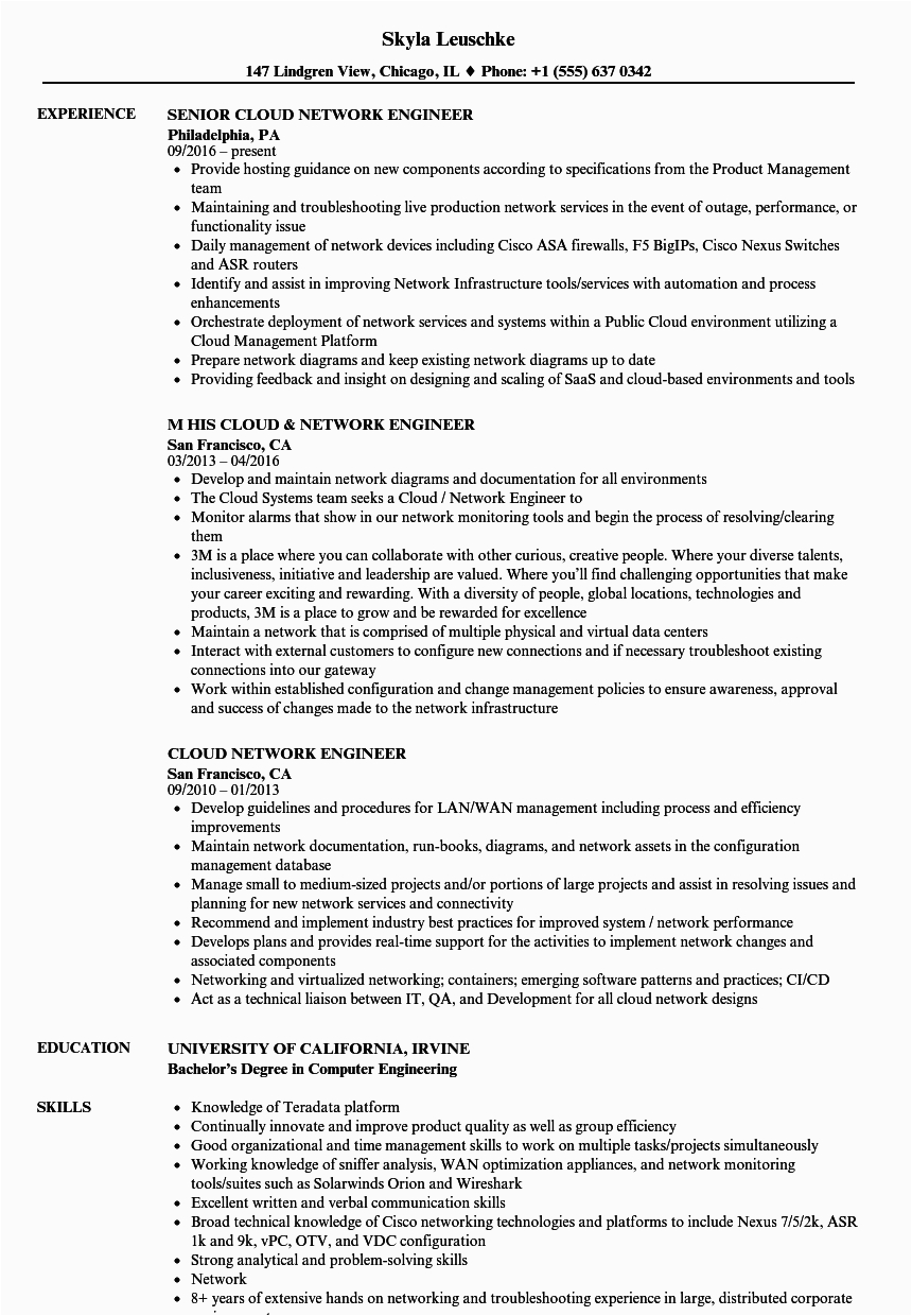 Network Security Engineer Resume Sample with Experience Network Engineer Resume